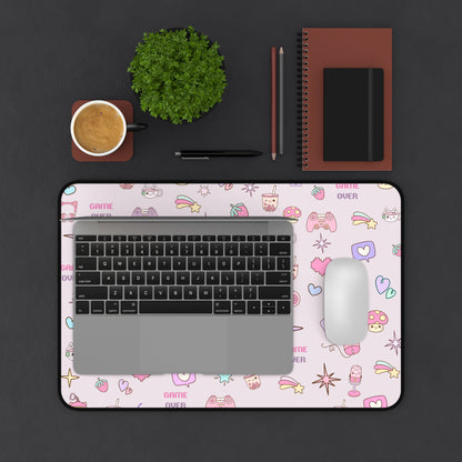 Kawaii Gamer Desk Mat – Cute Gaming Mouse Pad for Girls | "Game Over" Pastel Desk Accessory