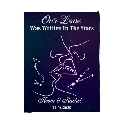 Personalized Valentine Star Blanket – Our Love Was Written in the Stars Coral Fleece Blanket, Custom Names & Date