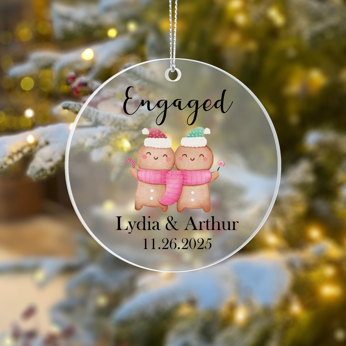 Engaged Gingerbread Couple Personalized Acrylic Ornament 2025 – Custom Engagement Ornament, Cute Couple Christmas Gift Keepsake