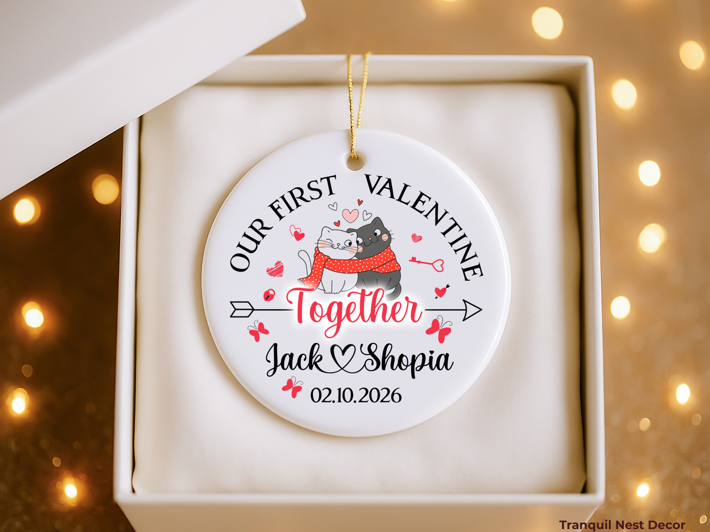 Personalized Valentine’s Day Ornament – Custom Couple Name Romantic Keepsake