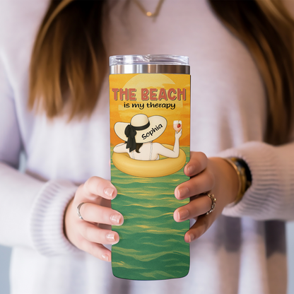 Personalized Beach Therapy 20oz Skinny Tumbler – Custom Name !