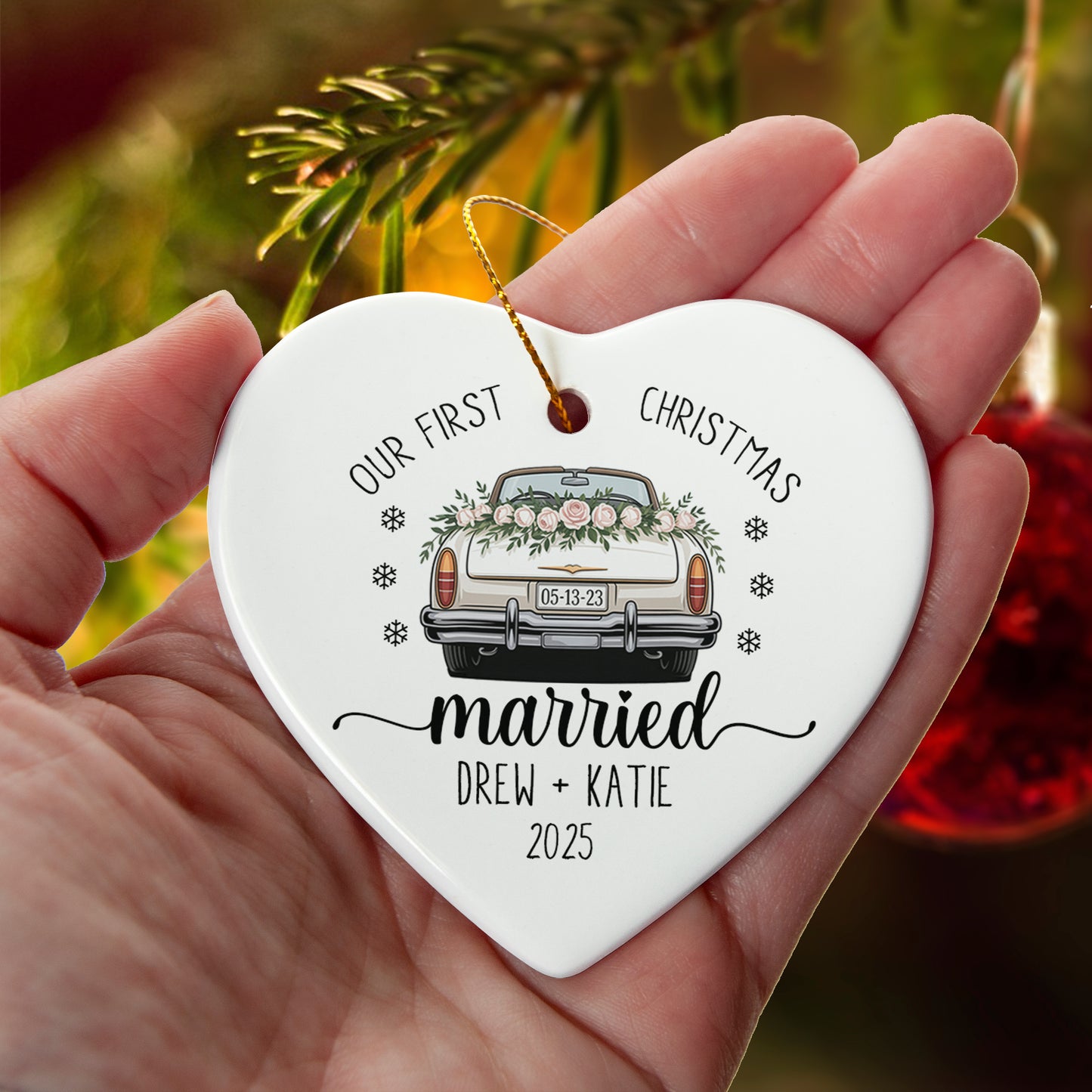 Personalized Married Ornament – Our First Christmas Married Ornament with Couple’s Names & Wedding Date – Newlywed Gift Keepsake 2025