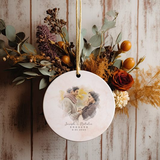 Personalized Engagement Ornament – Custom Photo & Proposal Date Keepsake – Our First Christmas Engaged Gift