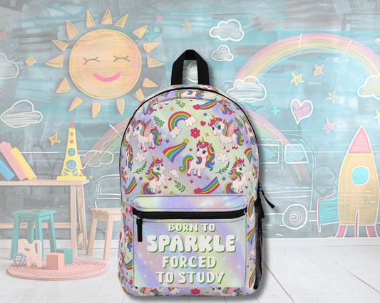 Born to Sparkle Unicorn Backpack – Rainbow School Bag for Girls