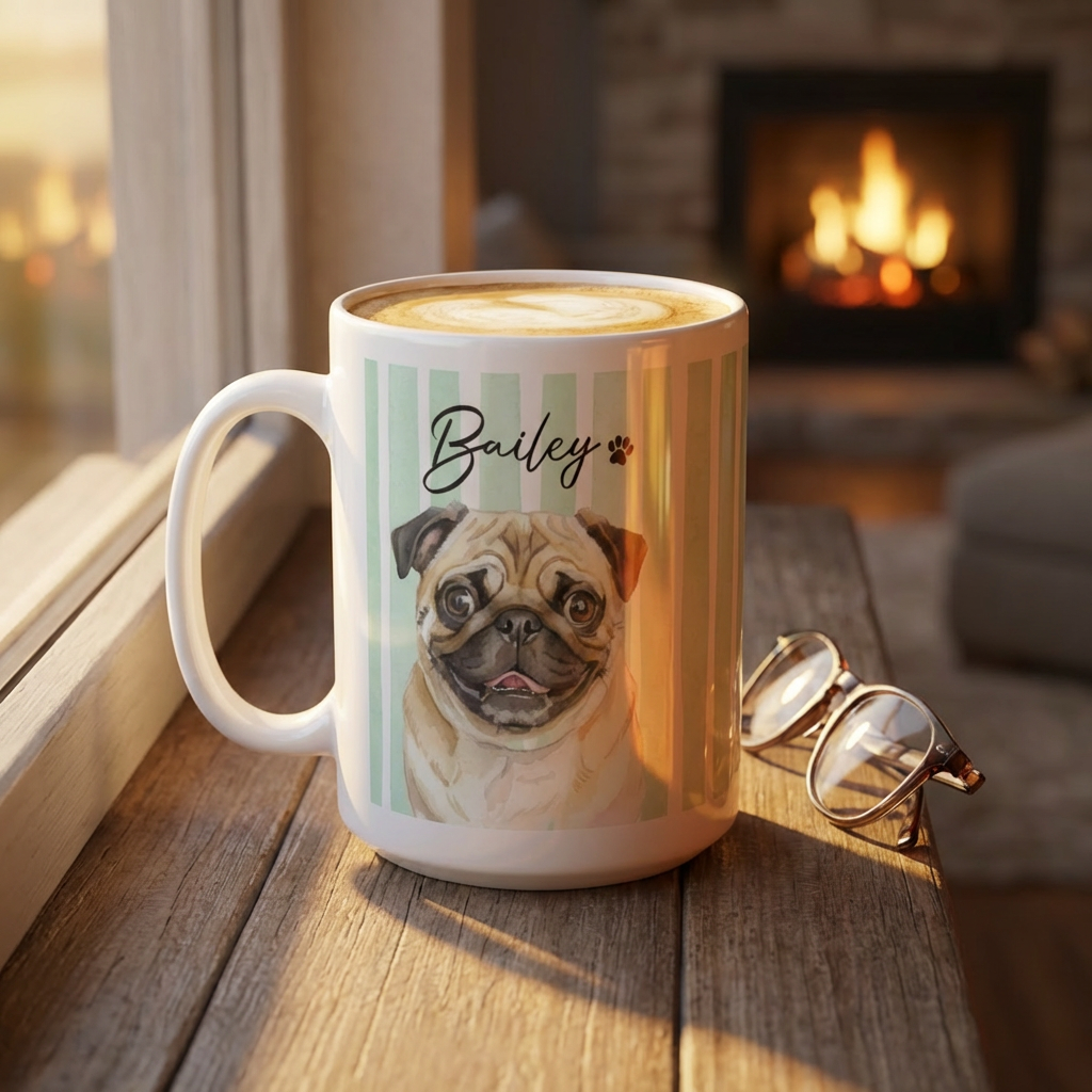 Cute Pug Pet Portrait Mug
