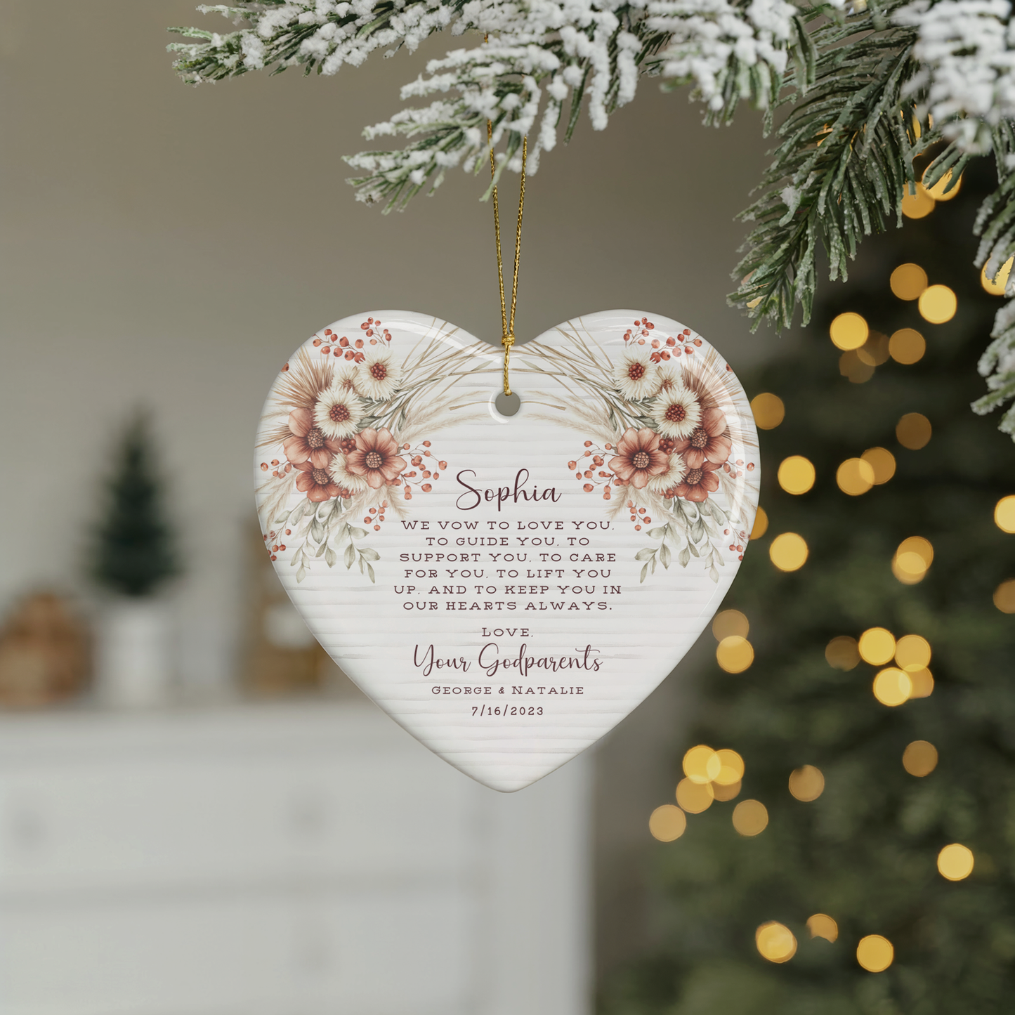 Personalized Godparent Ornament – Heart Keepsake with Child’s Name & Date – Baptism or Christening Gift
