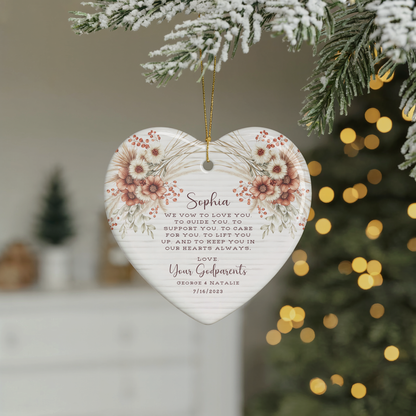 Personalized Godparent Ornament – Heart Keepsake with Child’s Name & Date – Baptism or Christening Gift