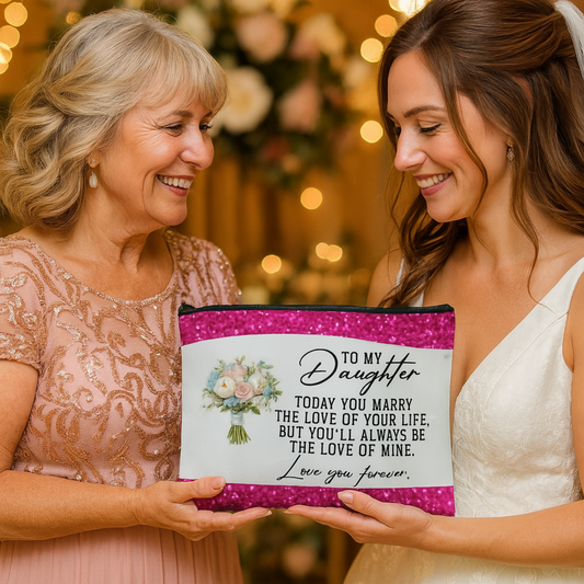 To My Daughter Makeup Bag from Mom, Wedding Gift for Bride from Mother, Sentimental Bridal Cosmetic Bag, Love You Forever Pouch
