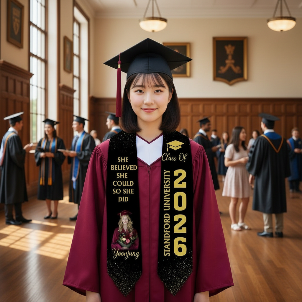Personalized Graduation Stole – Custom Name, School, Year & Photo | Class of 2026 Graduation Sash | High School & College Grad Gift | Keepsake Graduation Stole