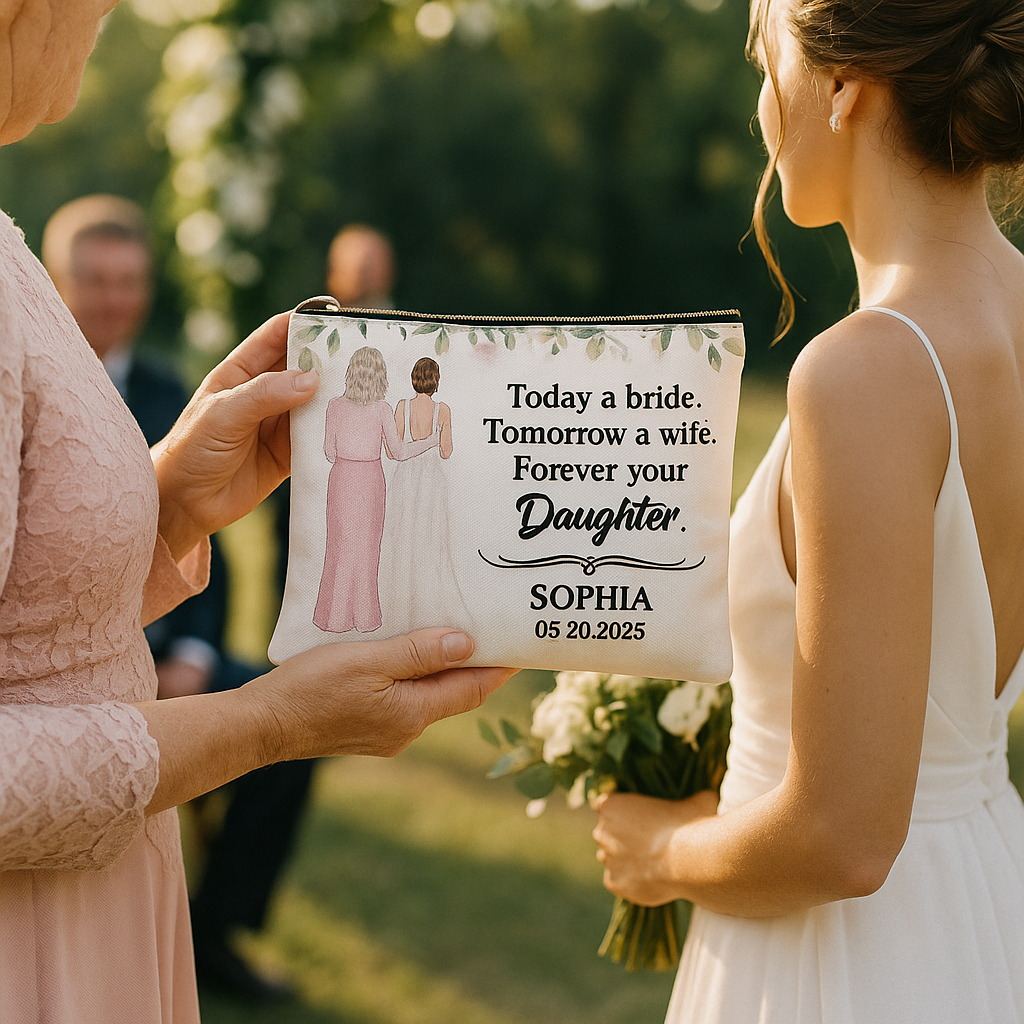 Custom Wedding Makeup Bag – "Forever Your Daughter" Gift from Bride to Mom