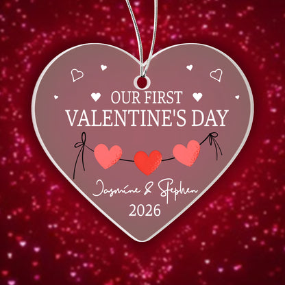 Personalized Acrylic Heart Ornament – Our First Valentine’s Day Gift, Custom Names & Year Couple Love Keepsake