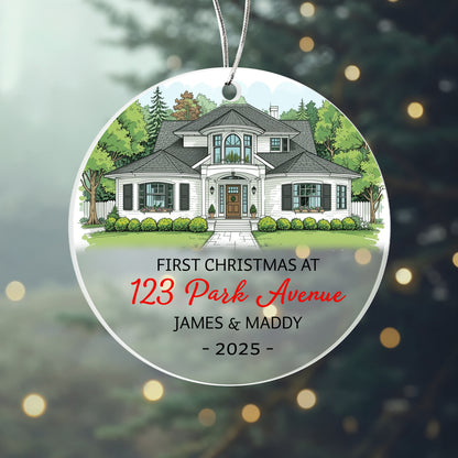 First Christmas at Our New Home Ornament 2025 – Personalized Acrylic House Ornament with Address, Names & Year, Custom New Homeowner Gift