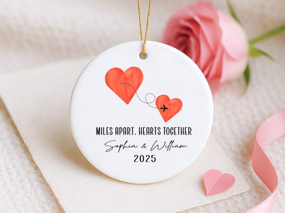Personalized Valentine’s Day Ornament – Miles Apart but Close at Heart Keepsake