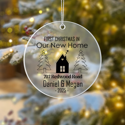 First Christmas in Our New Home Personalized Acrylic Ornament 2025 – Custom Address Ornament, New Homeowner Gift Keepsake