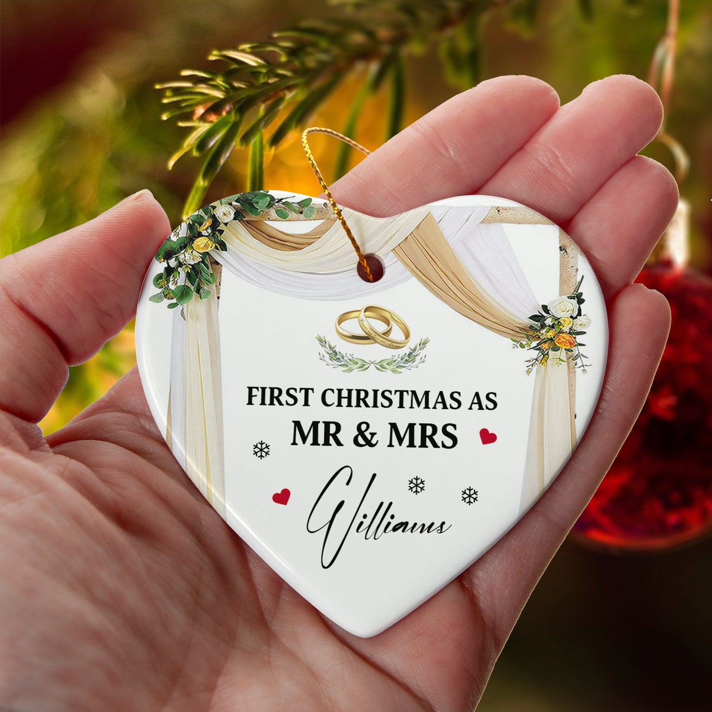 First Christmas As Mr & Mrs Ornament – Personalized Ceramic Heart Ornament for Couples, Custom Newlywed Christmas Keepsake, Wedding Gift 2025