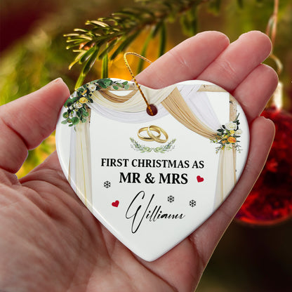 First Christmas As Mr & Mrs Ornament – Personalized Ceramic Heart Ornament for Couples, Custom Newlywed Christmas Keepsake, Wedding Gift 2025