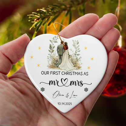 Our First Christmas As Mr & Mrs Ornament – Personalized Ceramic Heart Ornament for Couples, Newlywed Wedding Gift, Bride & Groom Christmas Keepsake 2025