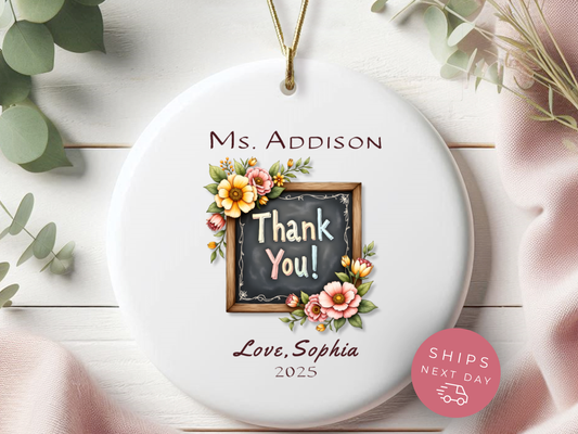 Personalized Teacher Thank You Ornament – Custom Christmas Gift from Student with Teacher & Child Name and Year