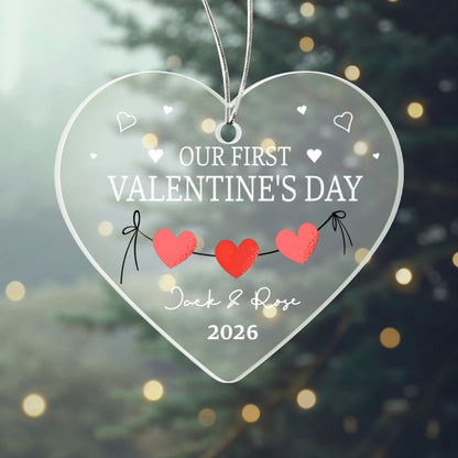 Personalized Acrylic Heart Ornament – Our First Valentine’s Day Gift, Custom Names & Year Couple Love Keepsake