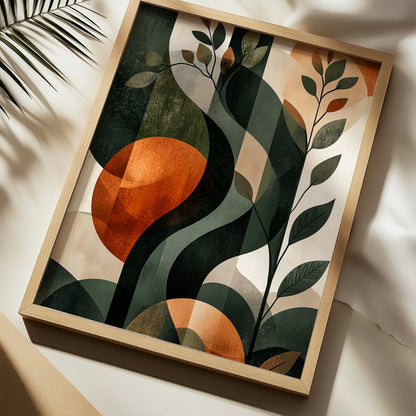 Botanical Geometric Wall Art – Abstract Nature Print with Earthy Tones and Modern Design