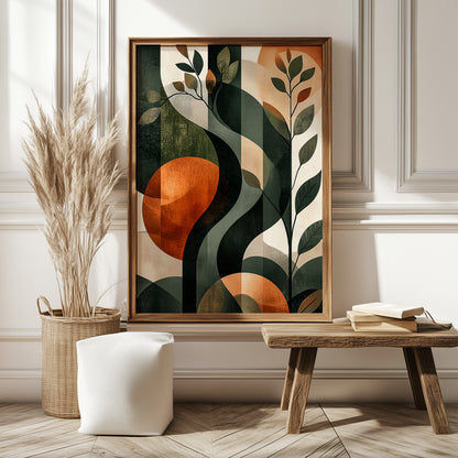 Botanical Geometric Wall Art – Abstract Nature Print with Earthy Tones and Modern Design