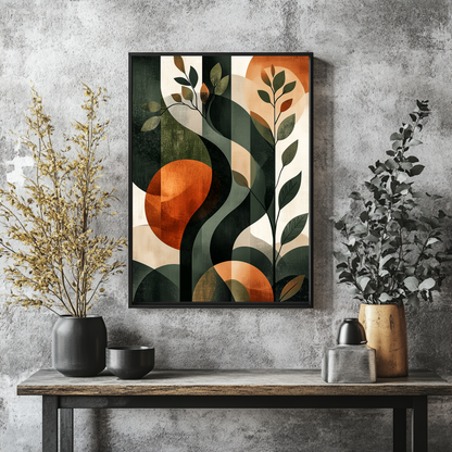 Botanical Geometric Wall Art – Abstract Nature Print with Earthy Tones and Modern Design