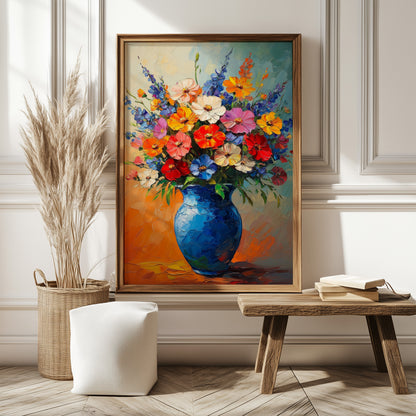 Floral Vase Wall Art – Colorful Print of Bold Impressionist Flower Painting