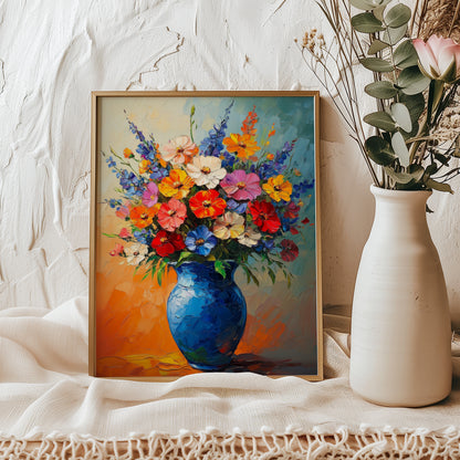 Floral Vase Wall Art – Colorful Print of Bold Impressionist Flower Painting