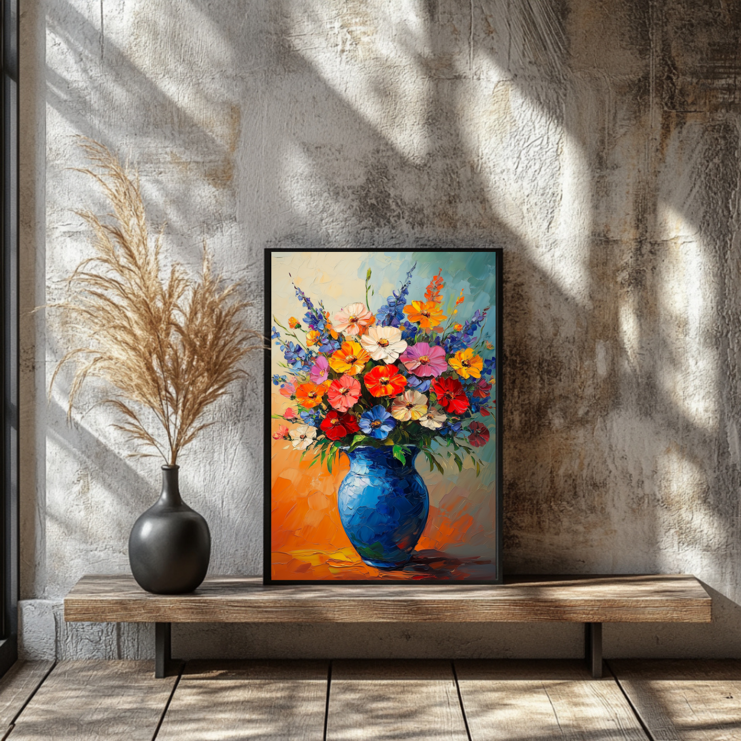 Floral Vase Wall Art – Colorful Print of Bold Impressionist Flower Painting