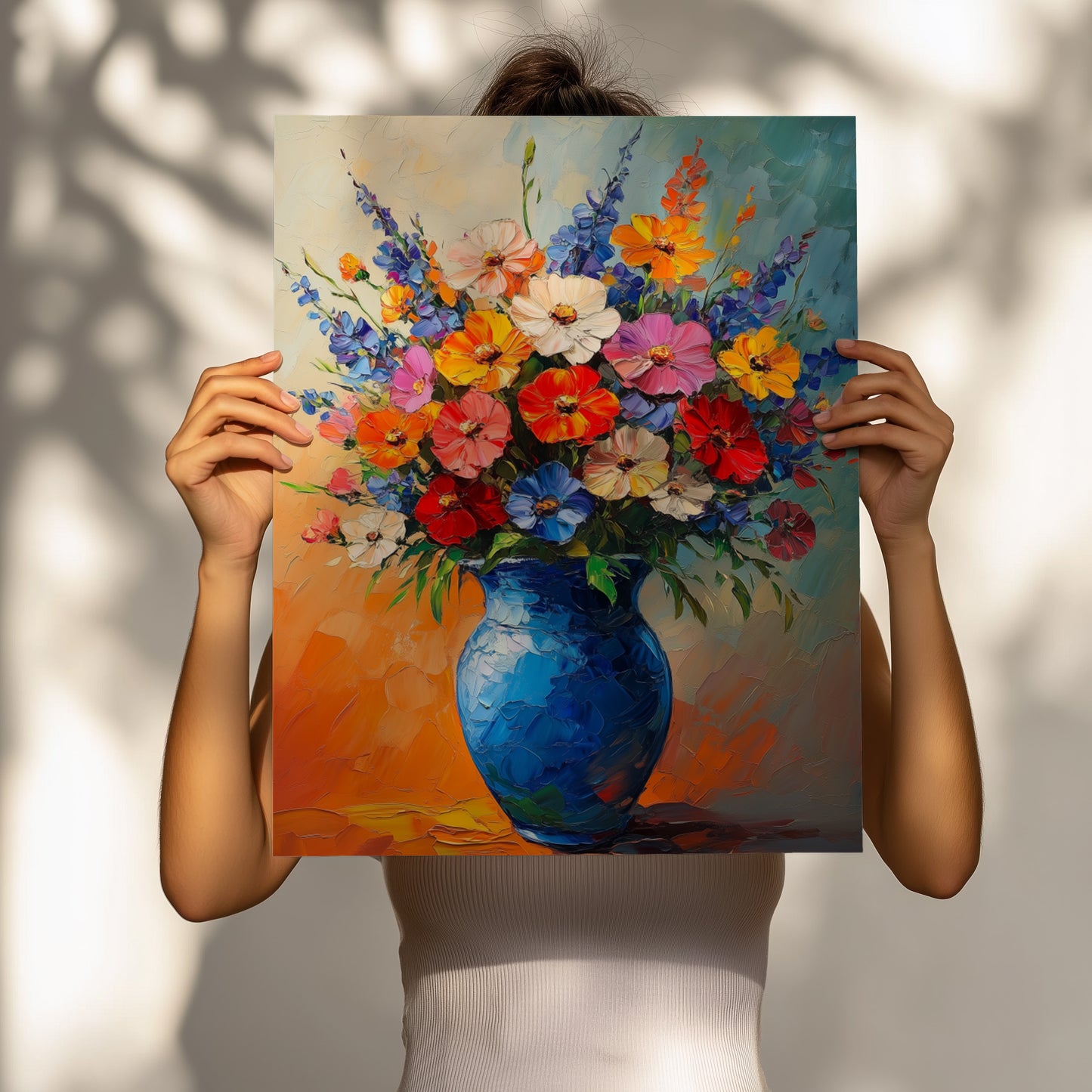 Floral Vase Wall Art – Colorful Print of Bold Impressionist Flower Painting