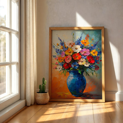 Floral Vase Wall Art – Colorful Print of Bold Impressionist Flower Painting