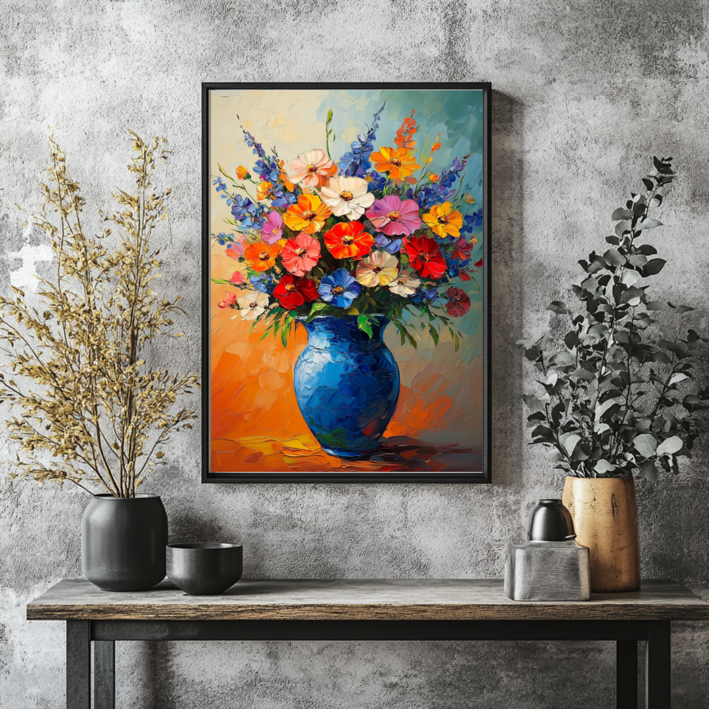 Floral Vase Wall Art – Colorful Print of Bold Impressionist Flower Painting