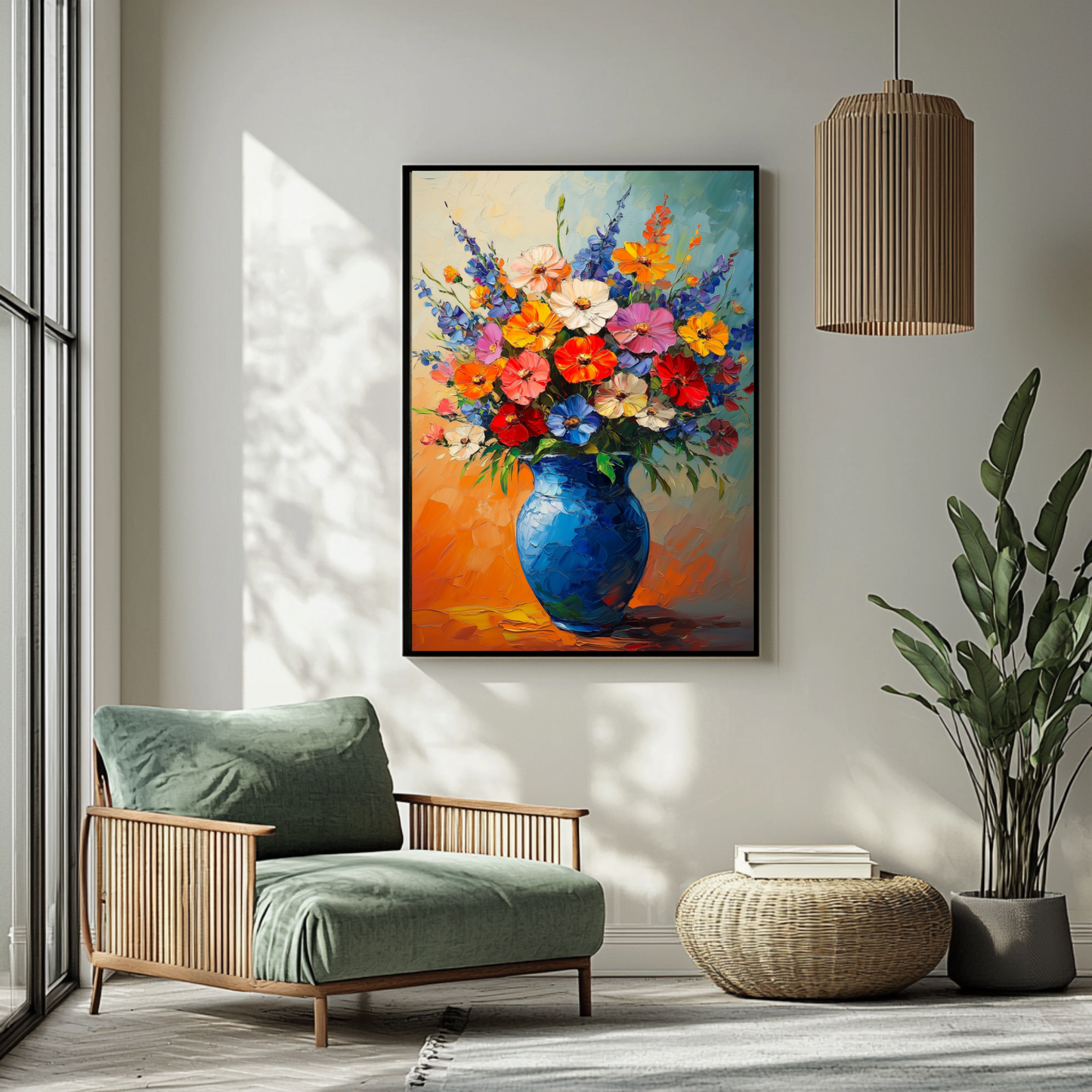 Floral Vase Wall Art – Colorful Print of Bold Impressionist Flower Painting