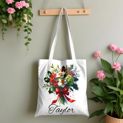 Personalized Birth Month Flower Tote – Custom Name Floral Bag Gift