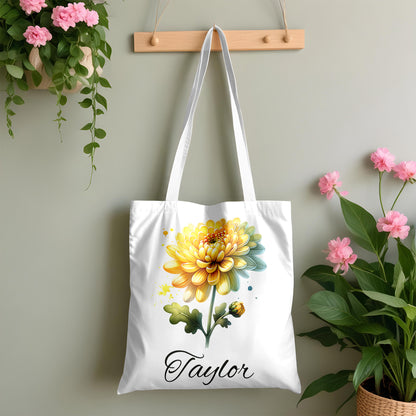 Personalized Birth Month Flower Tote – Custom Name Floral Bag Gift