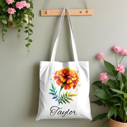Personalized Birth Month Flower Tote – Custom Name Floral Bag Gift