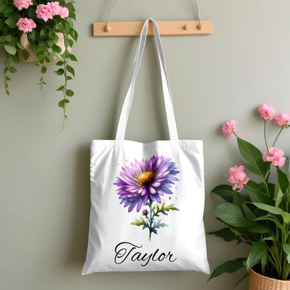 Personalized Birth Month Flower Tote – Custom Name Floral Bag Gift