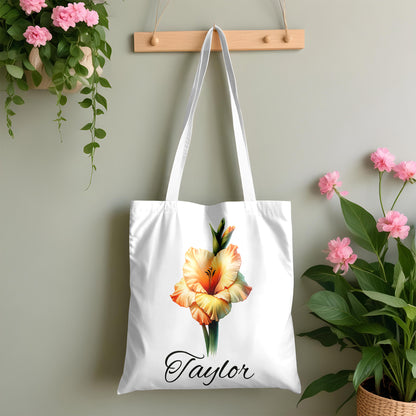 Personalized Birth Month Flower Tote – Custom Name Floral Bag Gift