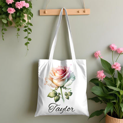 Personalized Birth Month Flower Tote – Custom Name Floral Bag Gift
