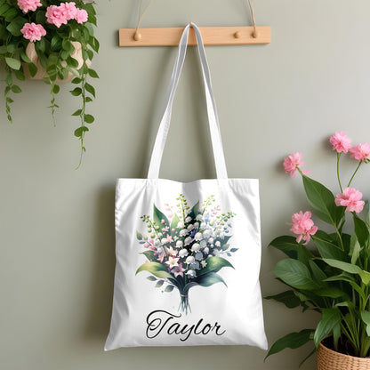 Personalized Birth Month Flower Tote – Custom Name Floral Bag Gift