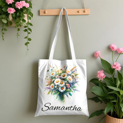 Personalized Birth Month Flower Tote – Custom Name Floral Bag Gift