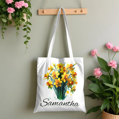 Personalized Birth Month Flower Tote – Custom Name Floral Bag Gift