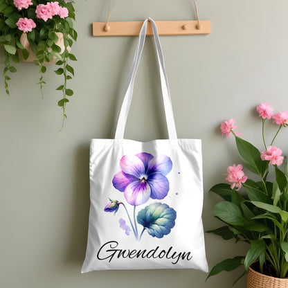 Personalized Birth Month Flower Tote – Custom Name Floral Bag Gift