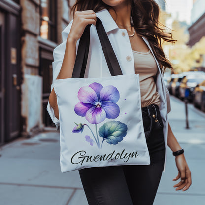 Personalized Birth Month Flower Tote – Custom Name Floral Bag Gift