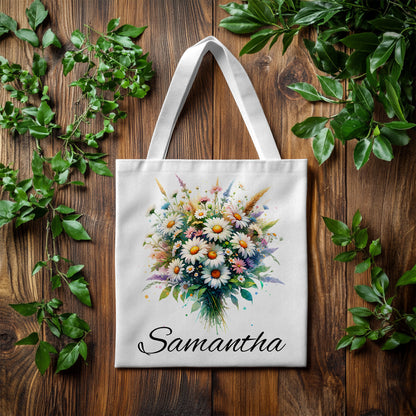 Personalized Birth Month Flower Tote – Custom Name Floral Bag Gift