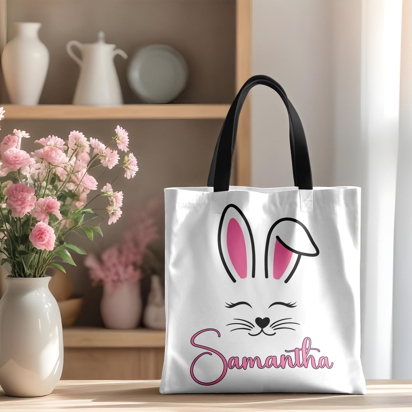 Personalized Easter Bunny Tote Bag – Custom Name Bag for Kids