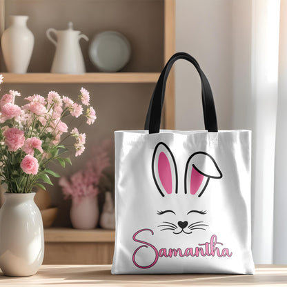 Personalized Easter Bunny Tote Bag – Custom Name Bag for Kids