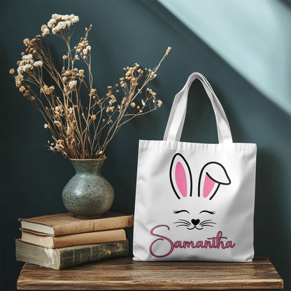 Personalized Easter Bunny Tote Bag – Custom Name Bag for Kids