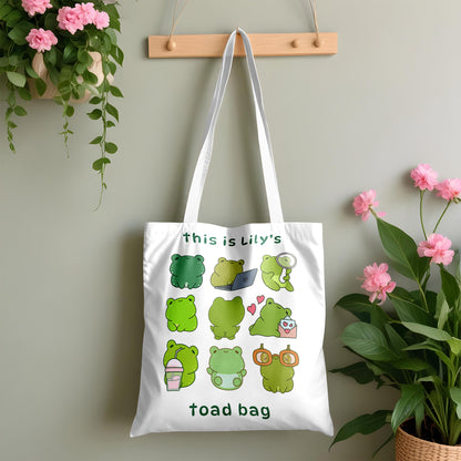 Custom Name Toad Tote Bag for Kids – Cute Frog-Themed Bag 16x16