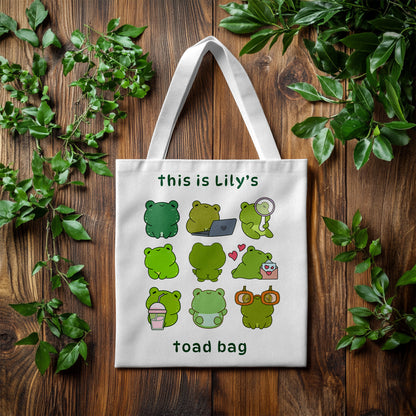 Custom Name Toad Tote Bag for Kids – Cute Frog-Themed Bag 16x16